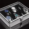 Högkvalitativ metallfodral 6 12 GRID SLOTS handledsavdelning Fall lagringshållare Arrangör Watch Case smycken display Watch Box T2002461