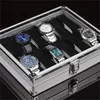 Högkvalitativ metallfodral 6 12 GRID SLOTS HANDLIGT Titta på Display Case Storage Holder Organizer Watch Case smycken display Watch Box T200266K