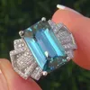 Anneaux de mariage UILZ luxe grande pierre unique bleu Zircon couleur argent pour les femmes charme mariée bague de fiançailles bijoux de mode