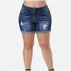 Plus Size Streetwear Push Up Slim Hip Cuffed Short Jeans 3XL 4XL Zomer Koreaanse Gaten Dames Gescheurde Casual Denim Shorts 210719