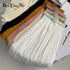 Beiyingni Kvinnor Pläterad Midi Skirt Hög Midja Bälte Koreansk Plus Size Spring Summer Casual Elegant Kjolar Ladies Fashion Saia 210621