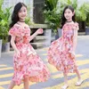 2021 summer Kids baby Girls Long Dress Flower Chiffon Bohemian Beach Dress thin Princess Sexy 5 6 7 8 9 10 11 12 13 14 15 years Q0716