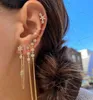 2021 Fashion Dainty 3pc CZ Flower Charm With Long Chain Tassel Dangling Earrings For Women Romantic Bridal Wedding Jewelry