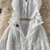 Sexy Deep V-neck White Lace Dress Women Elegant Summer Sleeveless Hollow Out Slim Waist Open Back Bohemian Beach Maxi 210603