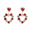 Boucles d'oreilles pendantes en forme de cœur pour femmes, élégantes, en cristal rouge et blanc, accessoires de bijoux de fête géométriques, à la mode, 2021