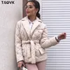 Taovkショートウィンターコットンパッドドコートレディパッケージの女性ウォームダウンコットンジャケットの女性カジュアルルースウジアウジーベルト211130