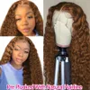 Długie kręcone peruki dla czarnych kobiet Brazylijski Human Hair Brown Color Deep Wave Frontal 13x4 Syntetyczna koronka przednia peruka