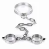 NXY Sex Adult Toy Lockable Neck Hand Bondage Cuffs Stainless Steel Metal Restraints Games Products Slave Bdsm Collar Handcuffs Fetish Toys1216