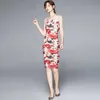 Women Designer Elegant Print Floral Summer Sexy Wedding Cocktail Party Robe Femme Vintage Sheath Bodycon Pencil Dress Vestidos 210525