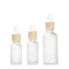 10ml 15ml 20ml 30ml 50ml Garrafa do conta-gotas de vidro fosco frasco de cosméticos vazios para óleo essencial com tampas de bambu imitadas