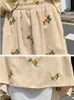 SURMIITRO Corduroy Midi Longue Jupe Femmes Automne Hiver Coréen Floral Broderie Mi-longueur Taille Haute Une Ligne Jupe Femme 211119