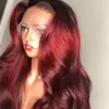 Borgonha Human Hair Wig Wig Onda Red Lace Front Human Human Wigs para mulheres negras 180 densidade colorida 13x6 renda perucas