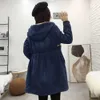 Giacca di jeans da donna Stampa invernale Addensare caldo Plus Cappotto imbottito in cotone di velluto Capispalla lunga con cappuccio allentato Donna 210923