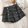 Spring Autumn PlaidTweed Shorts Plaid Women's High Waist Casual Booty Shorts White And Black 210301