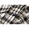 Giacca scozzese in pelle PU con cuciture in tweed autunnale per donna Streetwear Cappotto monopetto in lana con bavero con cintura Donna 211118