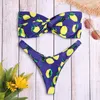 Women's Swimwear Strapless Backless Padded Lemon Print Low Waist Women Bikini Set