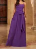 Robe de demoiselle d'honneur violette en mousseline de soie robes de soirée de mariage spaghetti fermeture éclair dos longueur de plancher