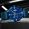 2021 Męski kalendarz biznesowy Mode Business Watches Mężczyzn Luksusowy niebieski stal ze stali nierdzewnej Analog kwarcowy Watch290Q