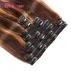 색상의 4/27 클립 옴브 사람의 머리카락 확장 직선 Raw Virgin Indian Brown Honey Blonde 하이라이트 자연 클립 8pcs 120g/set