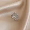 Metal exagerado malha oco incrustado zircon ouro anéis abertos para mulher moda luxo jóias coreanas anel de festa de casamento