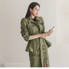 Vintage Windbreaker Jacket Suit Kjol Kvinna Höst Two-Piste Western Fashion Lady Coat Dress Set 210603