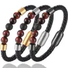 Tennis – Bracelet en cuir pour hommes, breloque à la mode, perles de pierre Chakra de lave, en acier inoxydable noir, bijoux Punk, 2021