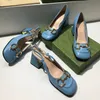 Women Dress Shoes spring autumn fashion Square toe Coarser heel high heels leather Metal buckle lady designer heeled boat shoe Large size 35-42 NO273