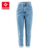 1886 Youaxon Bawełna Vintage Wysoka Talia Mama Jean`s Niebieski Czarny Denim Spodnie Chłopak Jean Femme dla kobiet 210809