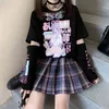Japoński Anime T Shirt Z Długim Rękawem Top Usuwanie Zipper Tee JK Girl Cute Odzież Bawełniane Tshirt Kobiety Harajuku Cartoon Drukowane Topy 210720