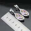 Multicolor Stones CZ Silver Color Jewelry Sets For Women Charms Necklace Pendant Bracelets Drop Earrings Rings Free Gift Box H1022