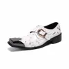 Hommes tout nouveau s carré toe authentine en cuir robe chaussures chaussures blanches