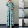Casual Kleider Mode Frauen Retro Dubai Langarm Floral Gedruckt Hijab Türkei Kleid Rundhals Maxi Vestidos Robe Musulman # g3277a