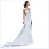 2022 Elegante abito da sposa in raso Abiti a sirena bianchi per le donne con pizzo Plus Size abiti da Boho Abito da spiaggia cresce da sposa Gow7388763