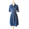 Women knee length Denim Dress autumn clothing plus size Blue Jeans dress elegant spring slim casual cowboy Dresses vestidos X0521