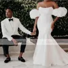 Schulterfreies weißes Meerjungfrau-Hochzeitskleid 2021 afrikanisches Plus Size Aso Ebi formelle Brautkleider Vestidos de Novia