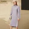 Minimalizm zima francuski styl damski moda sukienka sweter sukienka luźna dzianie na kolanę 1388 210527