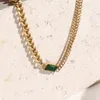 Non-fade RVS 18K Vergulde Vintage Emerald CZ Charm Creatieve Asymmetrische Cubaanse Ketting Choker Kettingen voor Vrouwen H1125