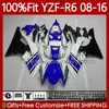 Corpi per stampi ad iniezione blu bianco blu per YAMAHA YZF-R6 YZF R6 R 6 600YZF600 2008-2016 Carrozzeria 99No.122 600CC YZFR6 08 2008 2009 2010 2011 2012 YZF-600 13 14 15 16 Carenatura OEM