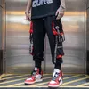 Joggers Cargo Pants for Men Casual Hip Hop Hit Color Pocket Male Trousers Sweatpants Streetwear Ribbons Techwear Pants 211112