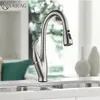 Faucet de cozinha preto / cromado puxar para fora 360 Faucet de rotação Torneira Dupla Outlet modos de água bico misturador frio Tap 211108