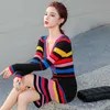 Stripe Knit Dresses Laides Korea WInter Long Sleeve V neck Soft harajuku Dress for women clothing 210602