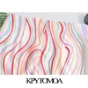 KPYTOMOA Women Chic Fashion Office Wear Color Striped Mini Kjol Vintage A Line Back Dxedragare med foder kvinnliga kjolar Mujer 210315