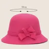 Stingy Brim Hats Fashion Women's Dome Warm Floppy Hat Autumn Winter Solid Color Floral Wool Felt Vintage All-match Bucket Caps Wholesale