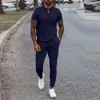 2 pedaços de tracksuit homens outono zíper moletom + calças cordiais masculino manga longa slim fit jogador rodando sportswear conjuntos