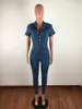 Tute da donna Pagliaccetti da donna Wjustforu Summer Casual Fashion Tuta di jeans blu per donna Slim Jeans a matita a maniche corte