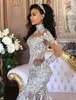 2021 Gorgeous Mermaid Wedding Dresses Lace Appliques Sheer High Neck Bridal Gowns With Long Sleeve Appliques Crystal Wedding Dress