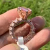 Choucong Merk Design Luxe Sieraden 925 Sterling Silverrose Gold Vul Grote Peer Cut Pink Topaz CZ Diamond Dames Trouwring