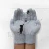 Cinq doigts gants wepbel pour femmes tricot laine d'automne hivernour extérieur maintient la protection chaude à froid épaississement chaton et poisson imprimé