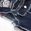 2021 Yeni Rahat Nakış Kafatası erkek Denim Yelek Kolsuz Ceketler Moda Yama Tasarım Punk Rock Stil Yırtık Kovboy Yıpranmış Tanklar