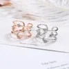 Cluster Rings 100% Real 925 Sterling Silver Crystal Moon Star Double Layer For Women Statement Jewelry Adjustable Wedding Finger Ring